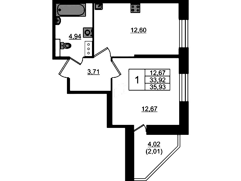 1-комнатная квартира 35.93 м², 3/23 эт., ЖК «Живи! В Рыбацком»
